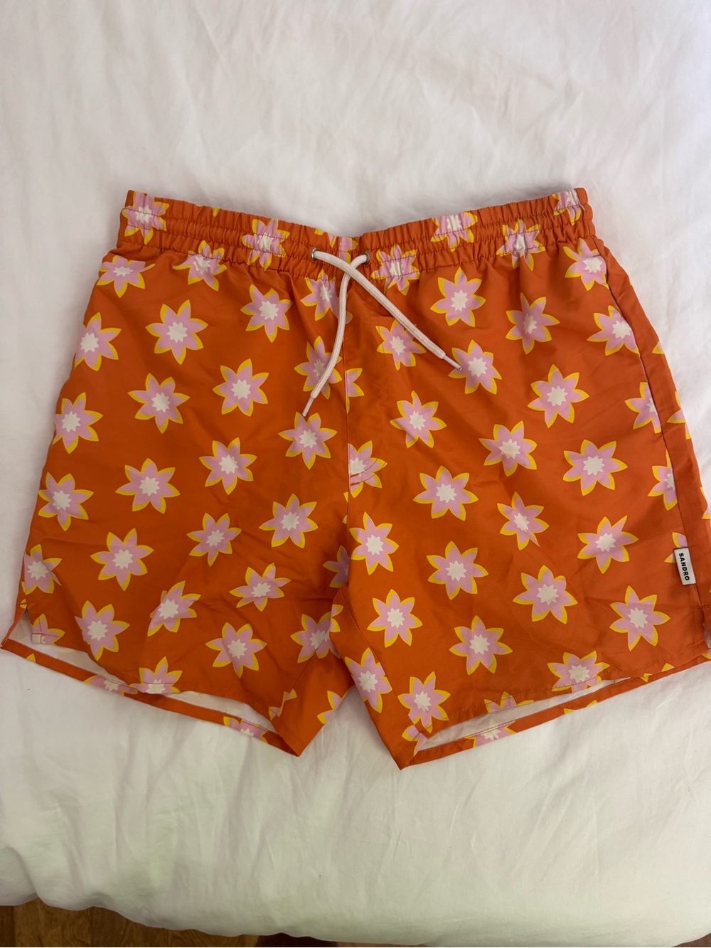Sandro Mens Orange Floral Swim Trunks
